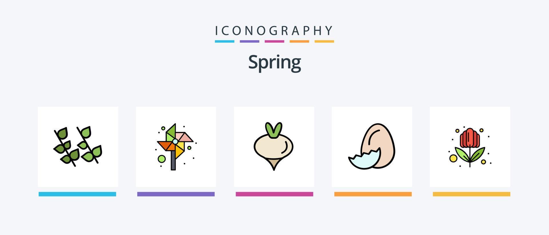 Spring Line Filled 5 Icon Pack Including nature. daytime. floral. weather. sun. Creative Icons Design vector