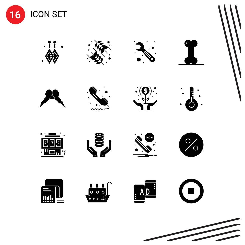 16 Universal Solid Glyph Signs Symbols of men movember wrench hipster joints Editable Vector Design Elements