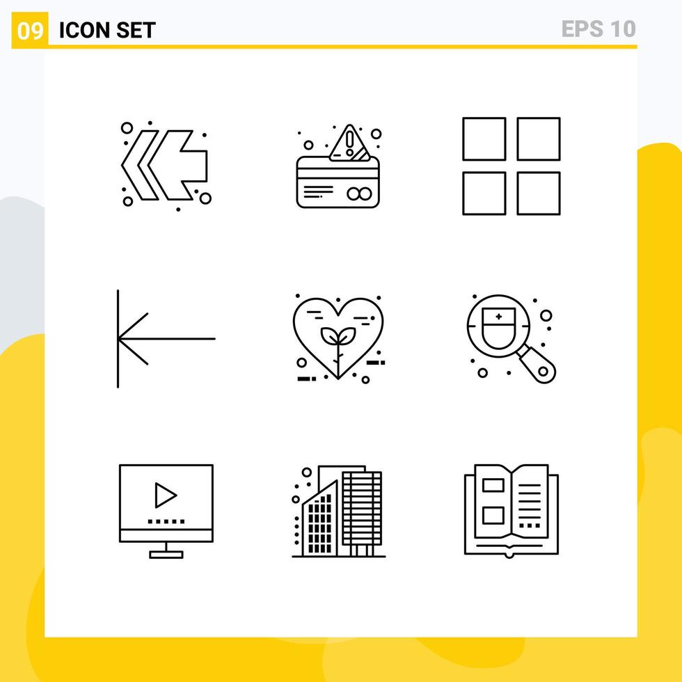 Set of 9 Modern UI Icons Symbols Signs for nature heart layout eco start Editable Vector Design Elements