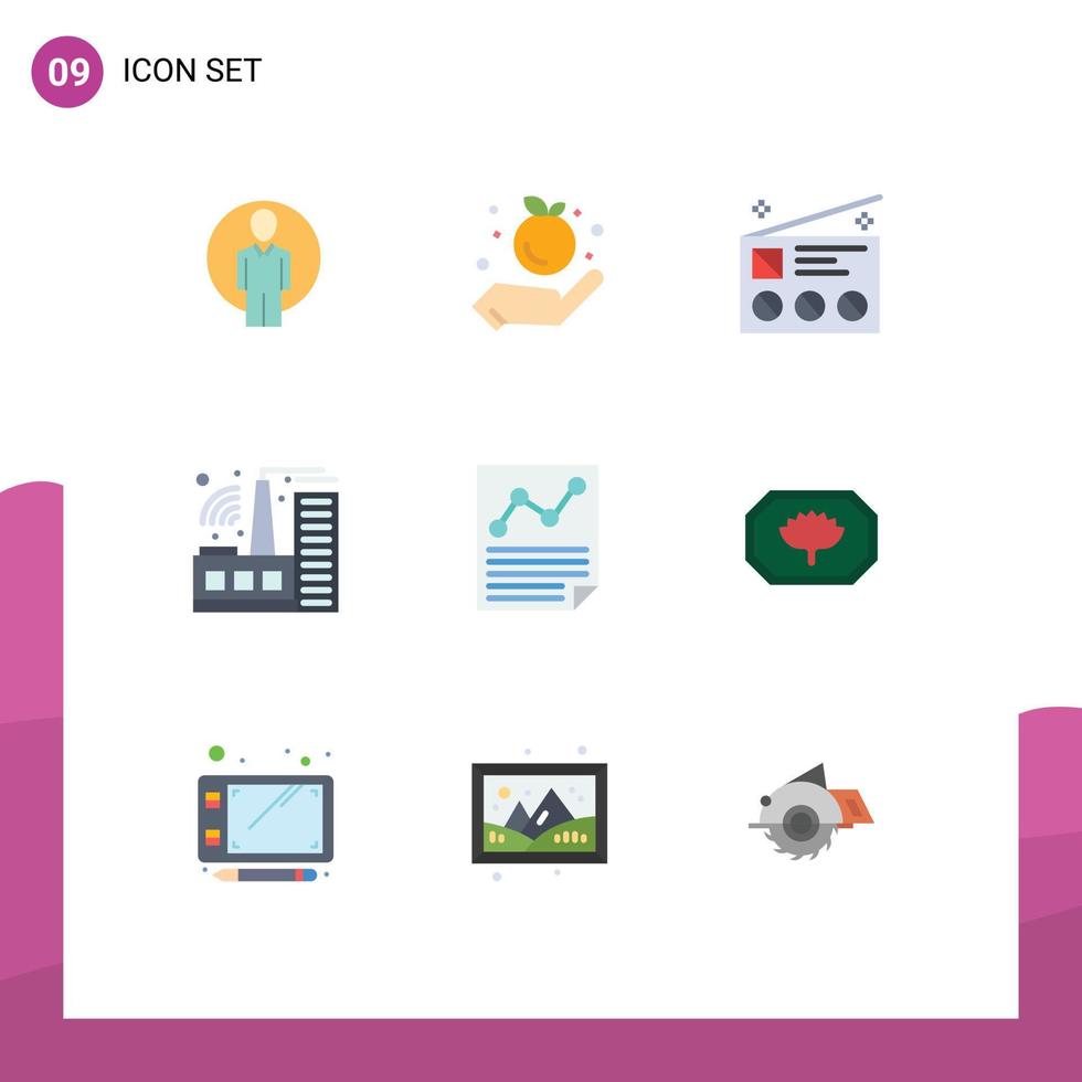 9 User Interface Flat Color Pack of modern Signs and Symbols of letter data communication industry building Editable Vector Design Elements
