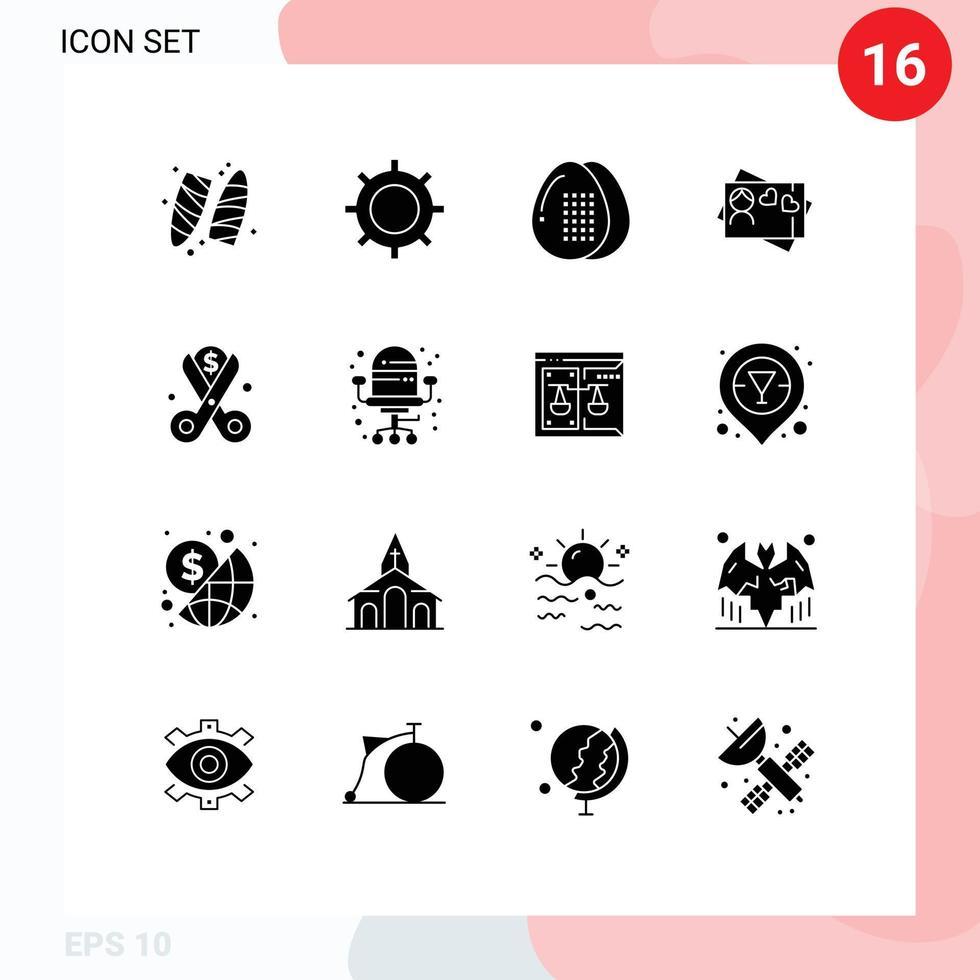Stock Vector Icon Pack of 16 Line Signs and Symbols for cut heart cooking love meal Editable Vector Design Elements