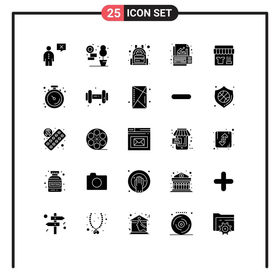 paquete de iconos de vector de stock de 25 signos y símbolos de línea para elementos de diseño de vector editables de datos de crecimiento de mochila de teclado de tienda