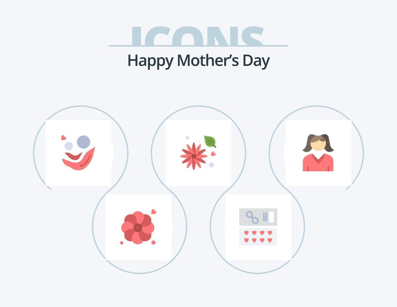 feliz día de la madre paquete de iconos planos 5 diseño de iconos. mujer. femenino. niños. naturaleza. botón de oro vector