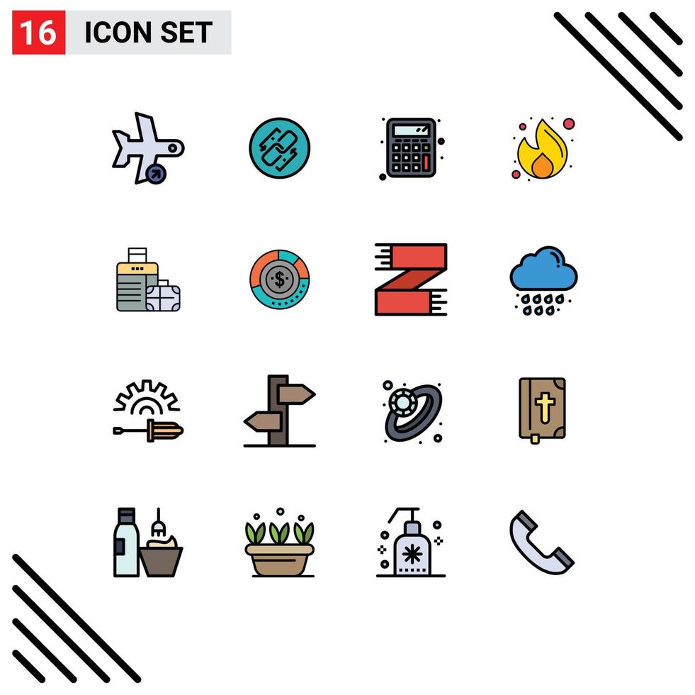 Universal Icon Symbols Group of 16 Modern Flat Color Filled Lines of seo marketing connection fire calculator Editable Creative Vector Design Elements