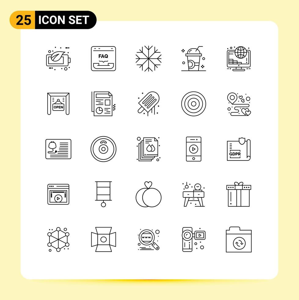 Mobile Interface Line Set of 25 Pictograms of investment milkshake help ice drink Editable Vector Design Elements