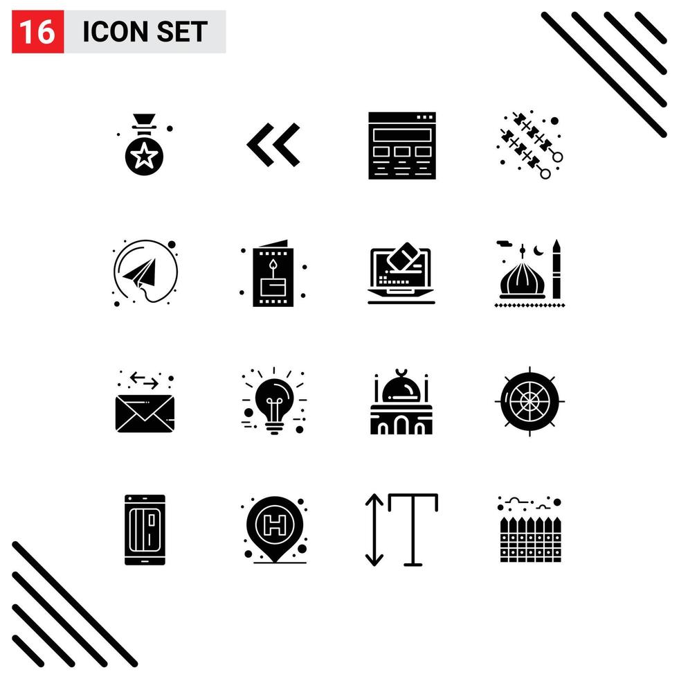 Modern Set of 16 Solid Glyphs and symbols such as send email graphic kebab bbq Editable Vector Design Elements