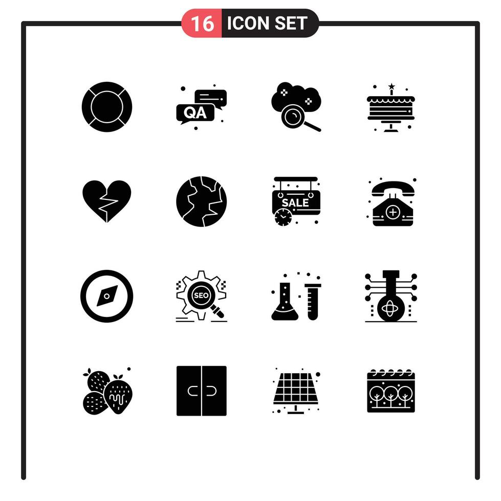 16 iconos creativos signos y símbolos modernos de amor celebración de computación en la nube de año nuevo elementos de diseño vectorial editables en la nube de Internet vector