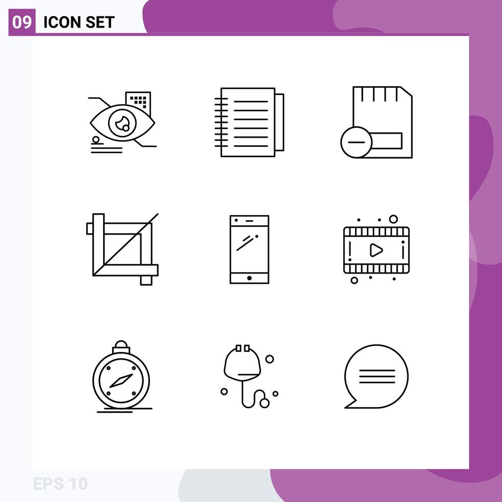 Modern Set of 9 Outlines and symbols such as smart phone graphic card design remove Editable Vector Design Elements