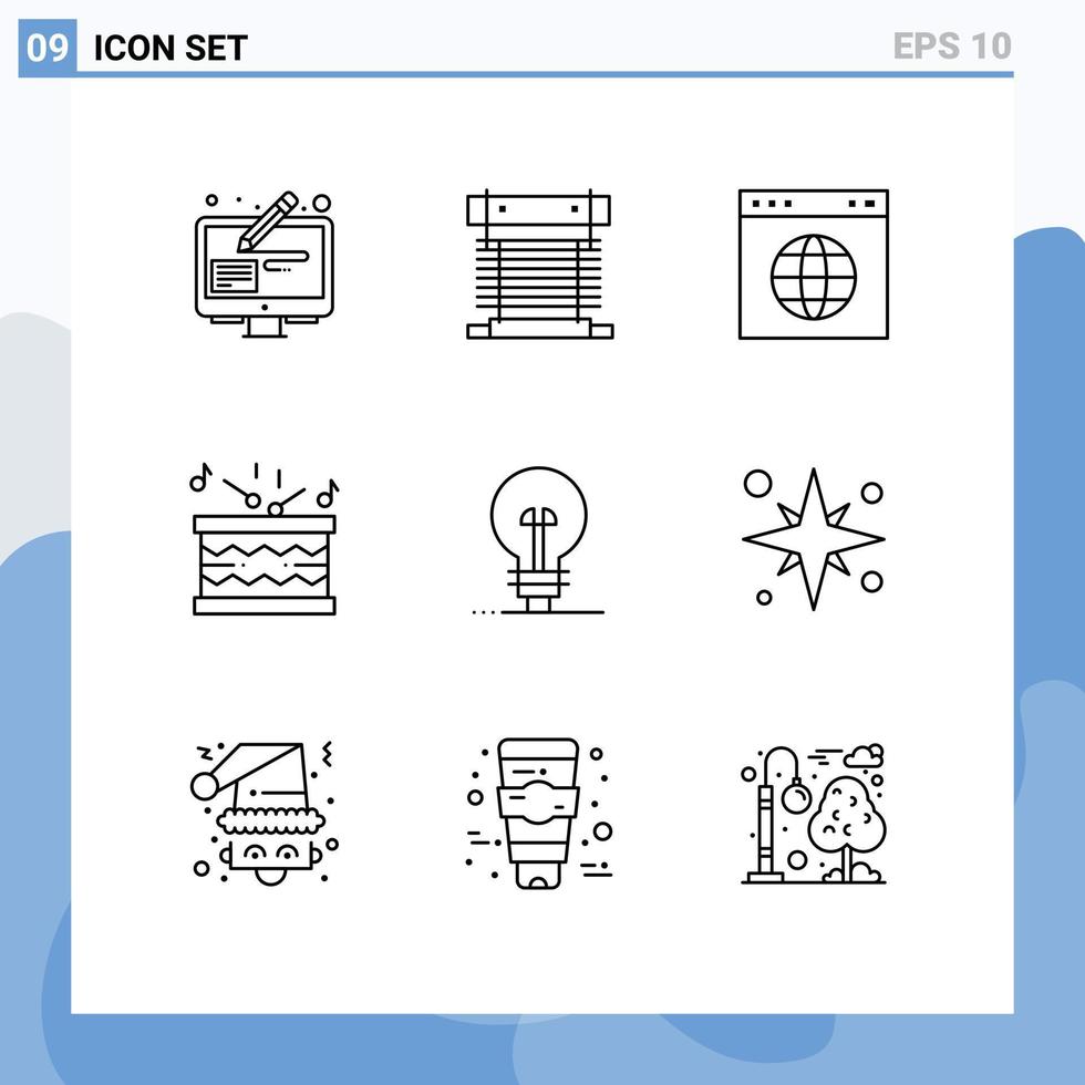 Editable Vector Line Pack of 9 Simple Outlines of business music fan instrument website Editable Vector Design Elements