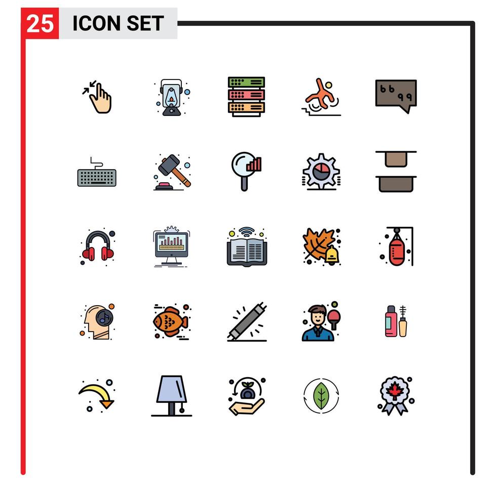 Set of 25 Vector Filled line Flat Colors on Grid for fall failed oil lamp crash network Editable Vector Design Elements