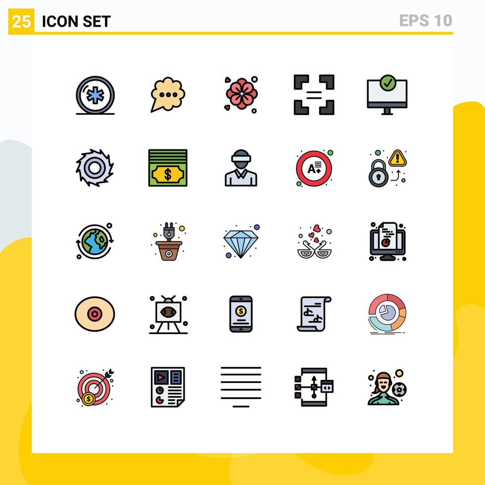 Modern Set of 25 Filled line Flat Colors Pictograph of gadget connected flower computers arrow Editable Vector Design Elements