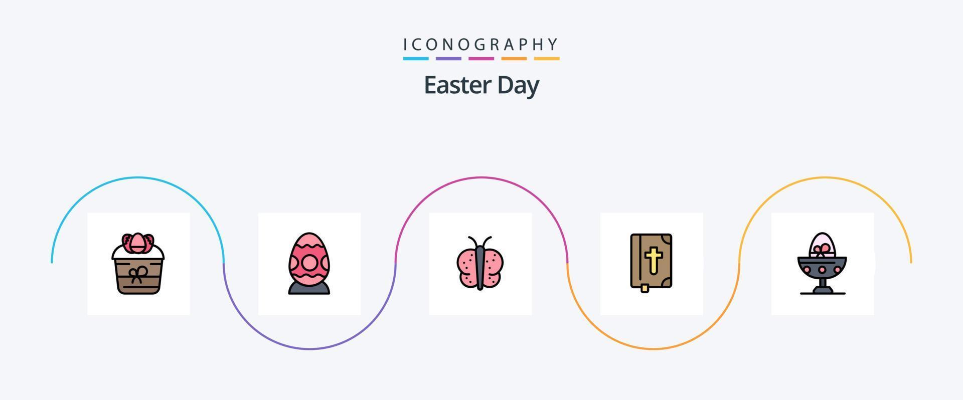 la línea de pascua llenó el paquete de iconos planos 5, incluido el hervido. Pascua de Resurrección. huevo. bibel. naturaleza vector