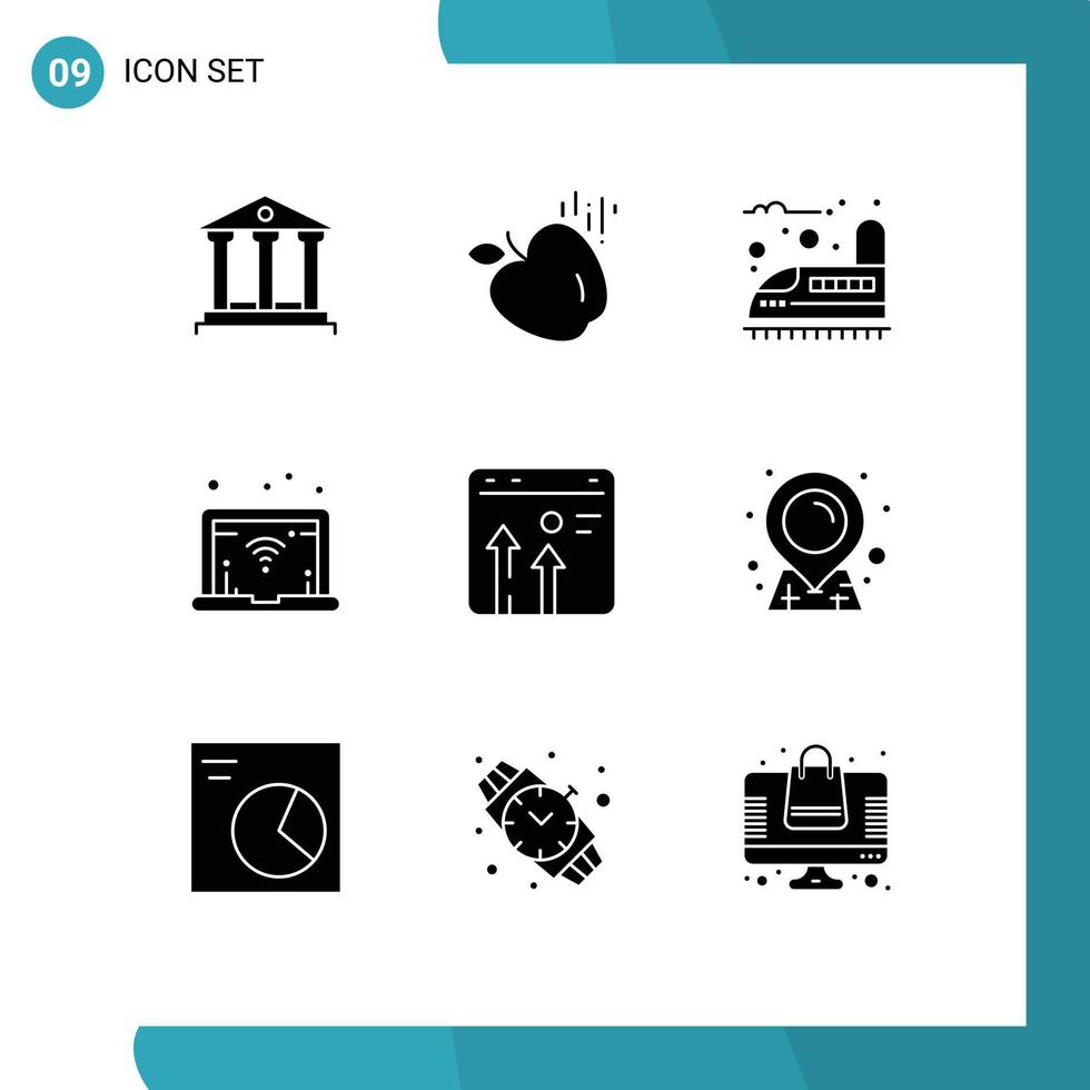 Pictogram Set of 9 Simple Solid Glyphs of growth business railway browser wifi Editable Vector Design Elements