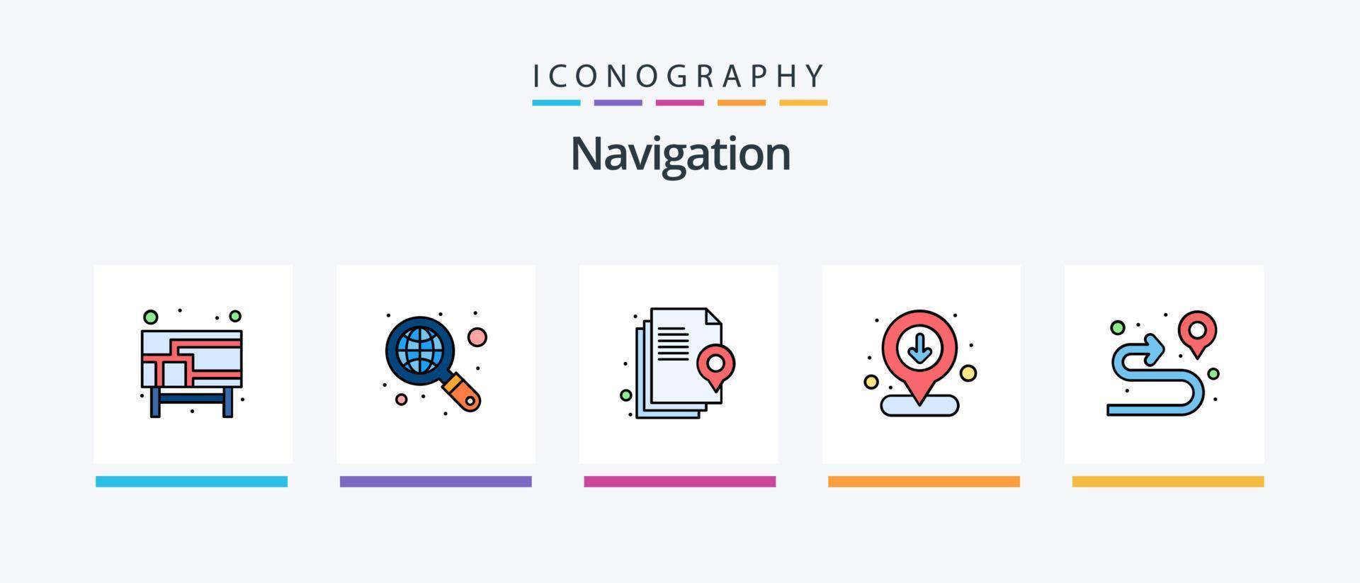 la línea de navegación llenó el paquete de 5 iconos, incluido el pin. localización. propiedad. ruta. localización. diseño de iconos creativos vector