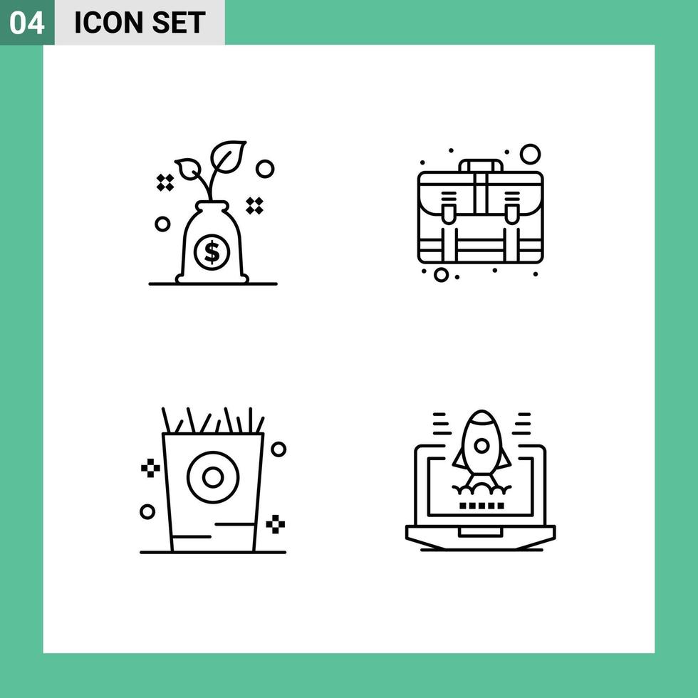 4 Universal Filledline Flat Colors Set for Web and Mobile Applications budget holiday services suitcase party Editable Vector Design Elements