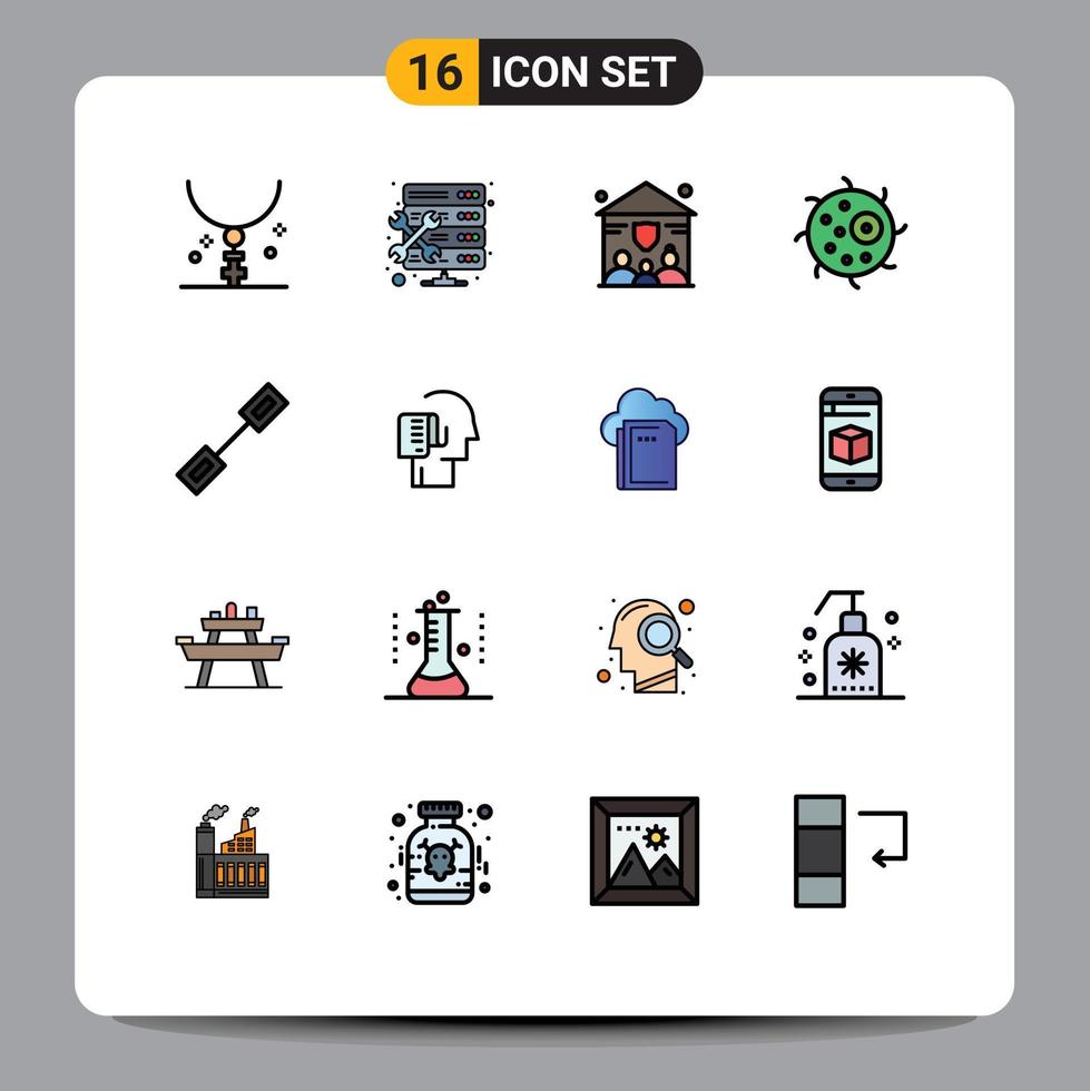 16 Universal Flat Color Filled Line Signs Symbols of connection plant setting cell animal Editable Creative Vector Design Elements