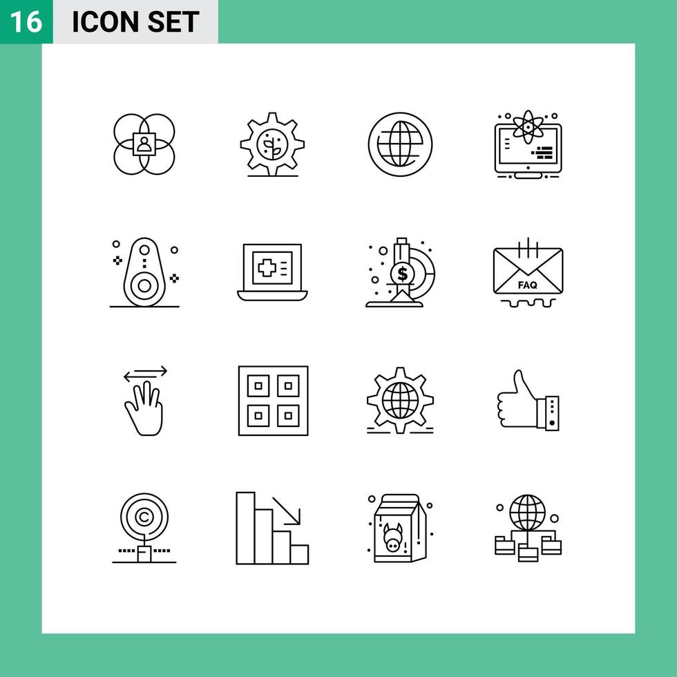 Pack of 16 Modern Outlines Signs and Symbols for Web Print Media such as devices space earth science atom Editable Vector Design Elements