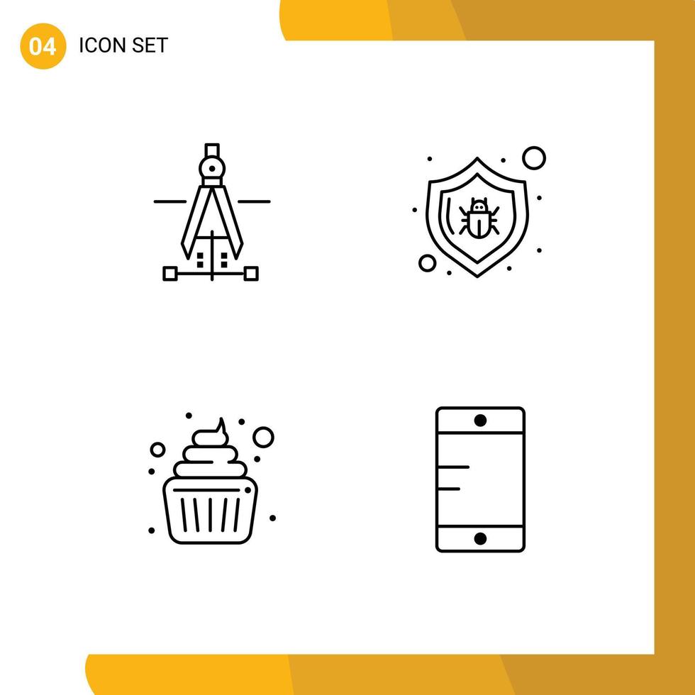 4 Universal Line Signs Symbols of compass cake engineering protect kid Editable Vector Design Elements