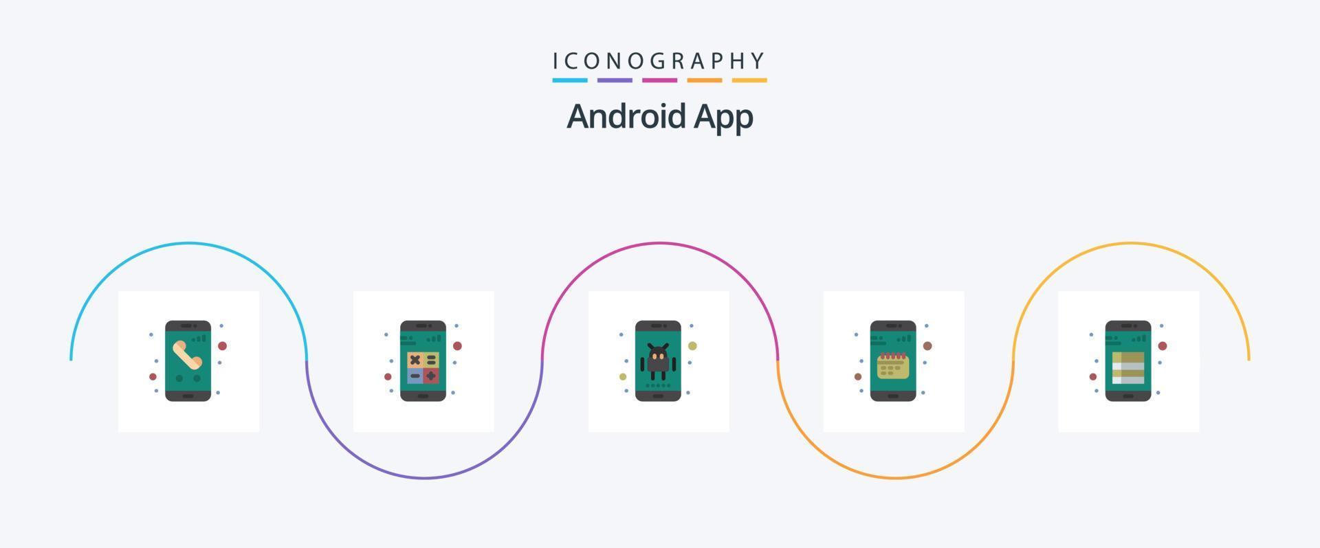 Android App Flat 5 Icon Pack Including date. app. calculator. agenda. app vector