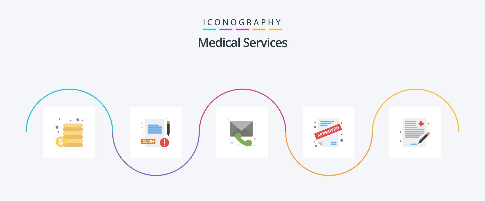 Medical Services Flat 5 Icon Pack Including . healthcare. call. file. contract vector