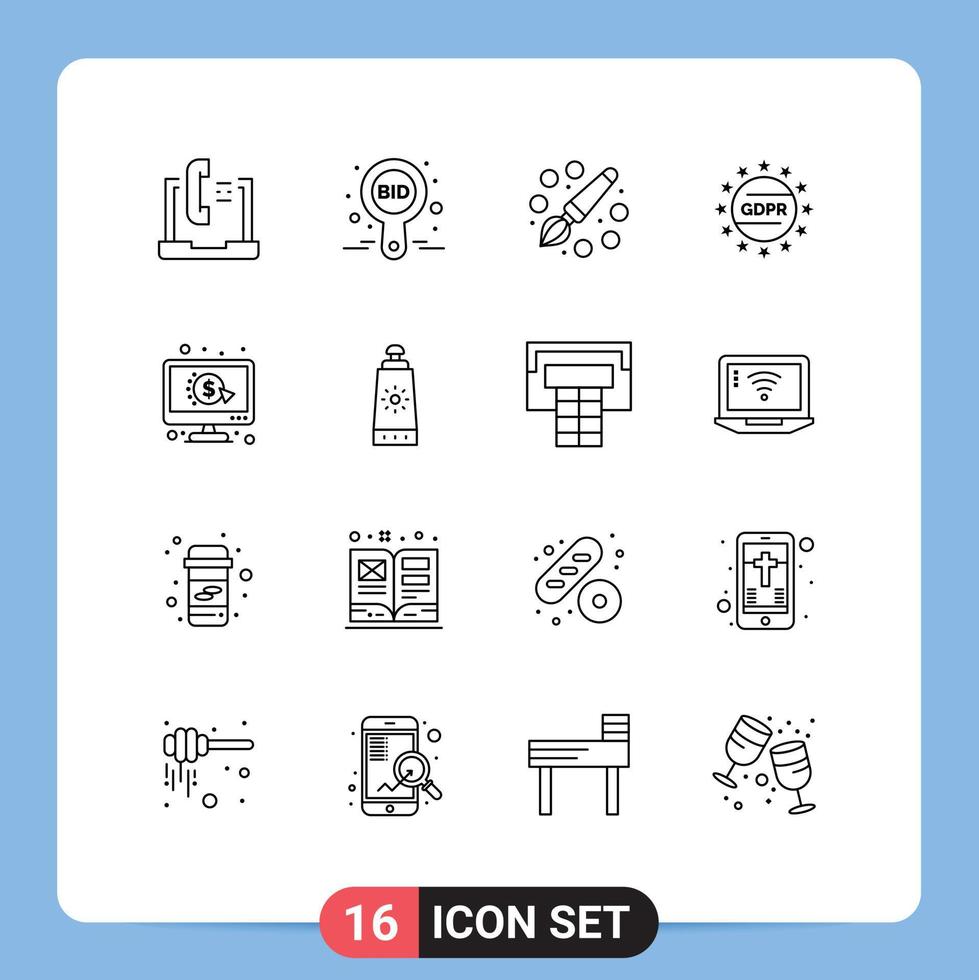 Universal Icon Symbols Group of 16 Modern Outlines of protection law compete gdpr education Editable Vector Design Elements