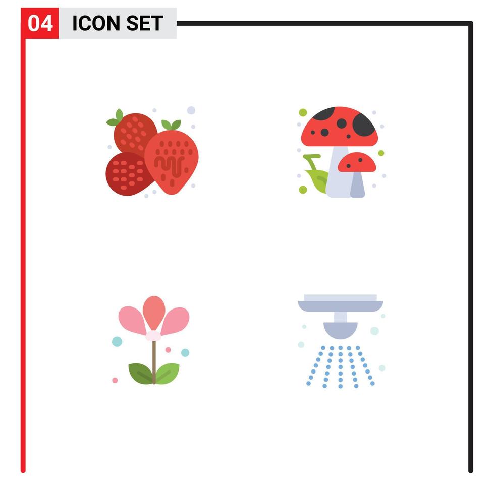 Editable Vector Line Pack of 4 Simple Flat Icons of pineapple nature summer mushrooms alarm Editable Vector Design Elements