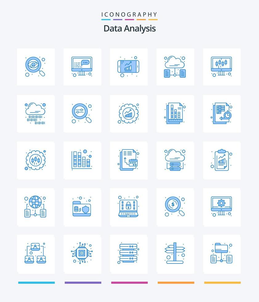 análisis de datos creativos 25 paquete de iconos azules como datos. red. administración. datos. crecimiento vector