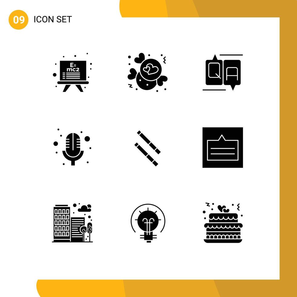 9 Thematic Vector Solid Glyphs and Editable Symbols of layout stick comment bamboo microphone Editable Vector Design Elements