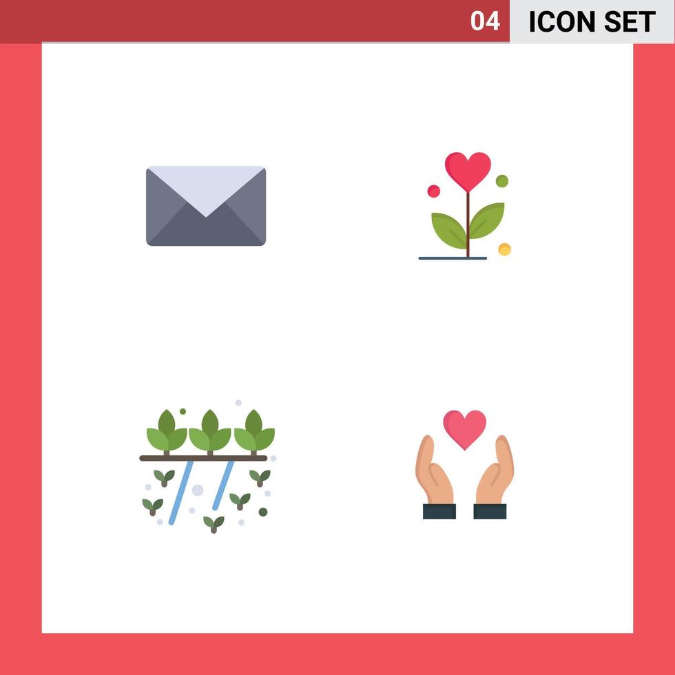 Pictogram Set of 4 Simple Flat Icons of email grower sms wedding plant Editable Vector Design Elements