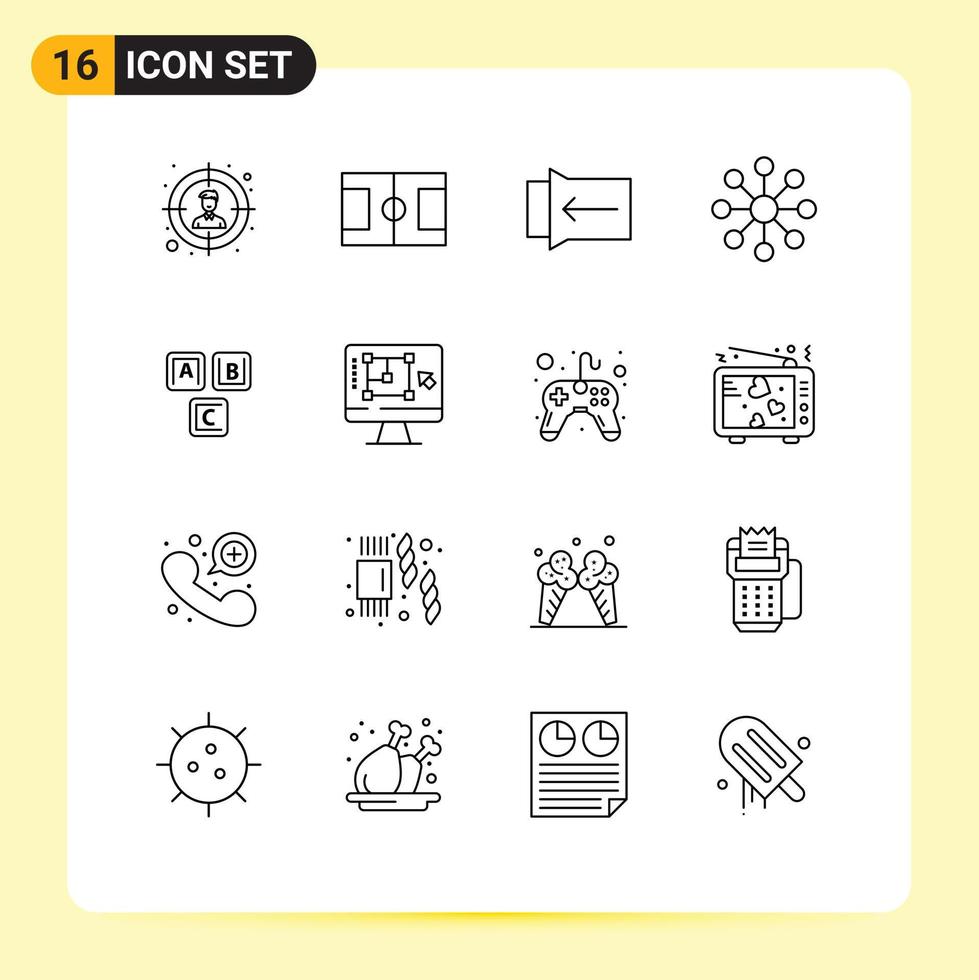 Pictogram Set of 16 Simple Outlines of computer alphabet touch basic abc Editable Vector Design Elements