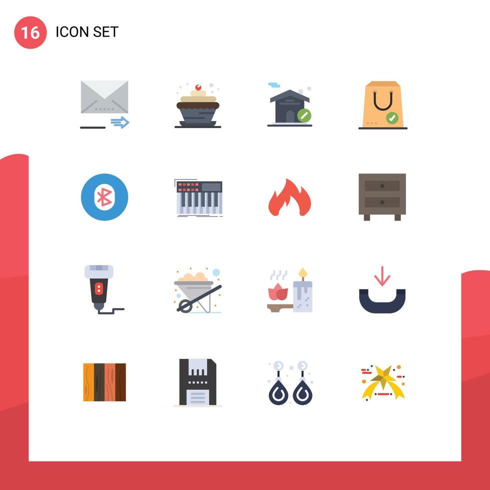16 Universal Flat Color Signs Symbols of communication yes building package commerce Editable Pack of Creative Vector Design Elements