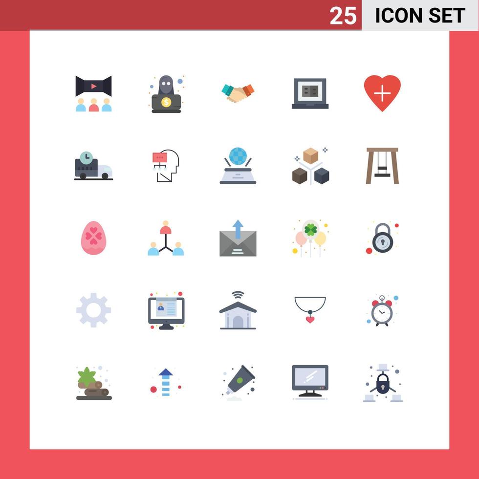 Group of 25 Modern Flat Colors Set for online education handshake book partners Editable Vector Design Elements