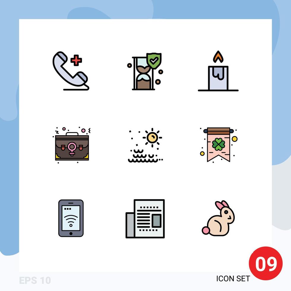 9 Filledline Flat Color concept for Websites Mobile and Apps sunrise sea candle portfolio employee Editable Vector Design Elements