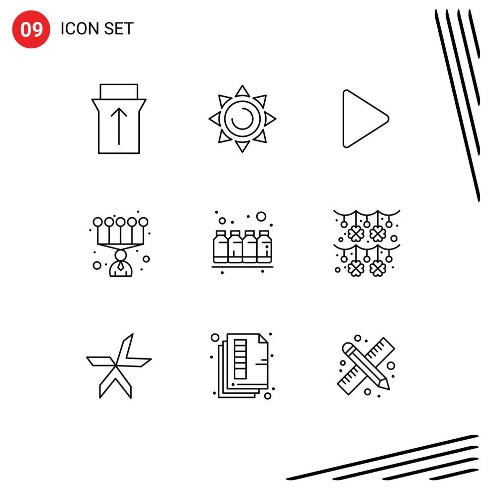 9 Universal Outlines Set for Web and Mobile Applications culture printing twitter ink bottle Editable Vector Design Elements