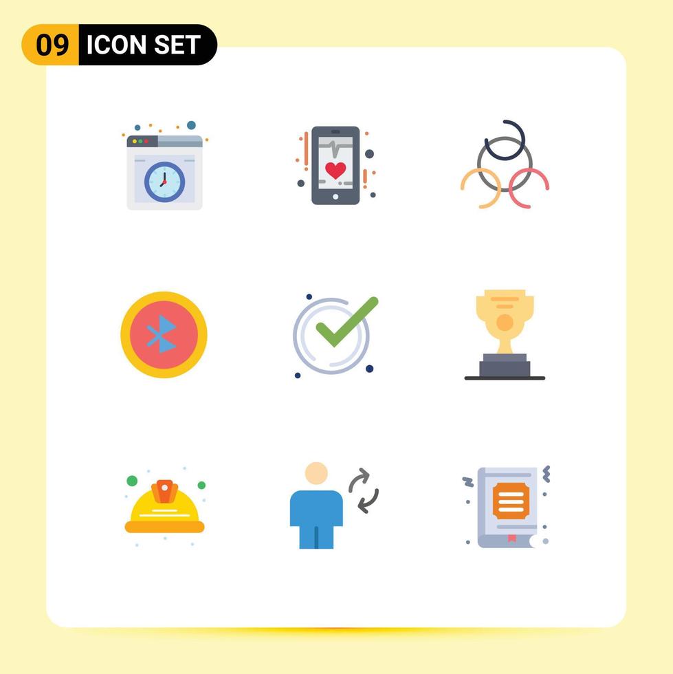 Flat Color Pack of 9 Universal Symbols of acknowledge good phone accept ui Editable Vector Design Elements