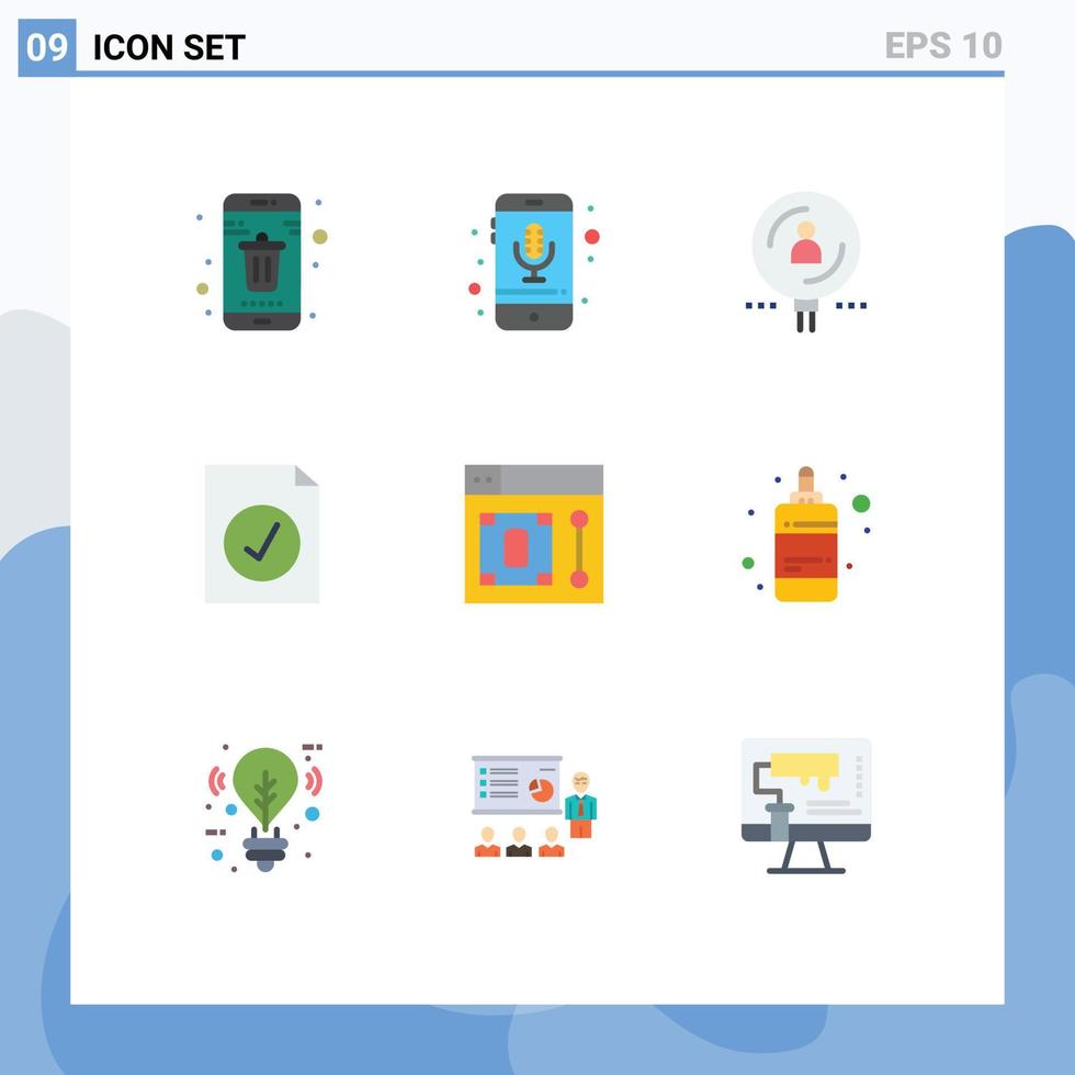 Group of 9 Flat Colors Signs and Symbols for selected complete recording recruitment magnifier Editable Vector Design Elements