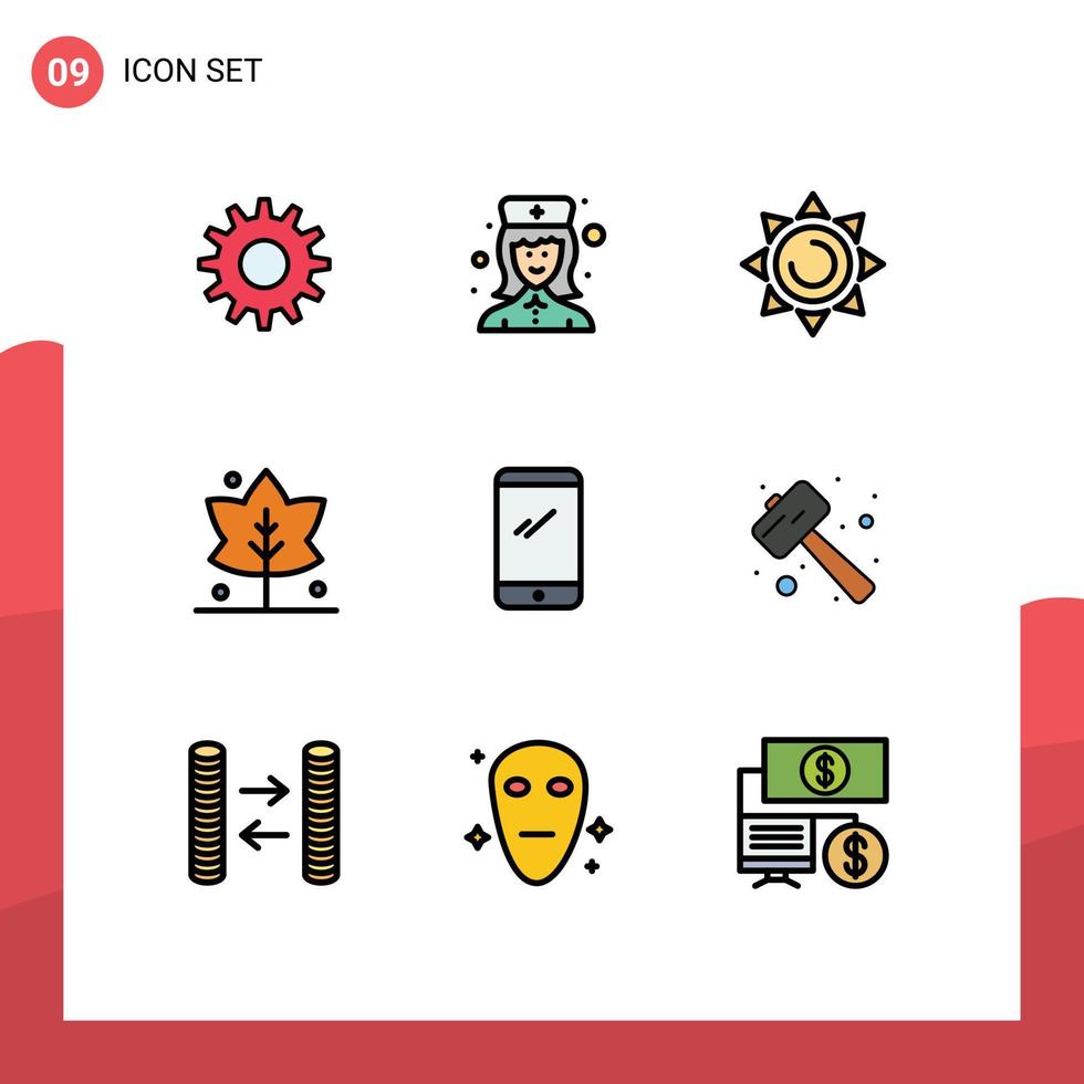 9 Thematic Vector Filledline Flat Colors and Editable Symbols of iphone mobile shinning smart phone giving Editable Vector Design Elements