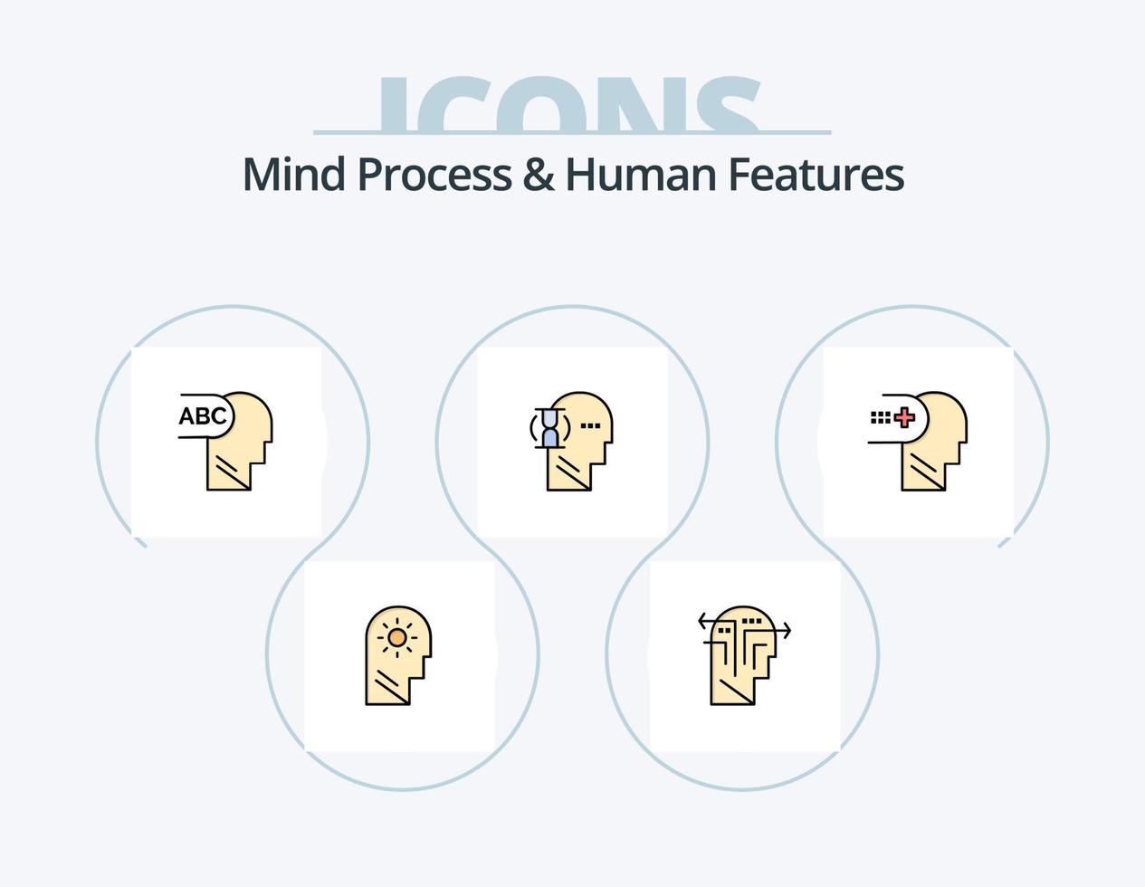 proceso mental y características humanas línea llena de iconos paquete 5 diseño de iconos. mente. sentimientos. cabeza. rasgo. mente vector