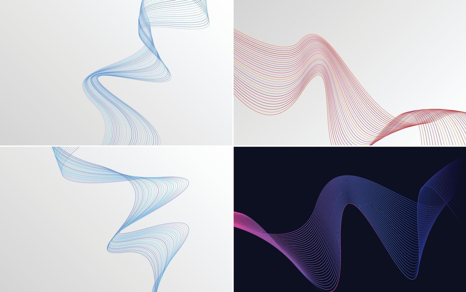 Set of 4 geometric wave pattern background Abstract waving line vector