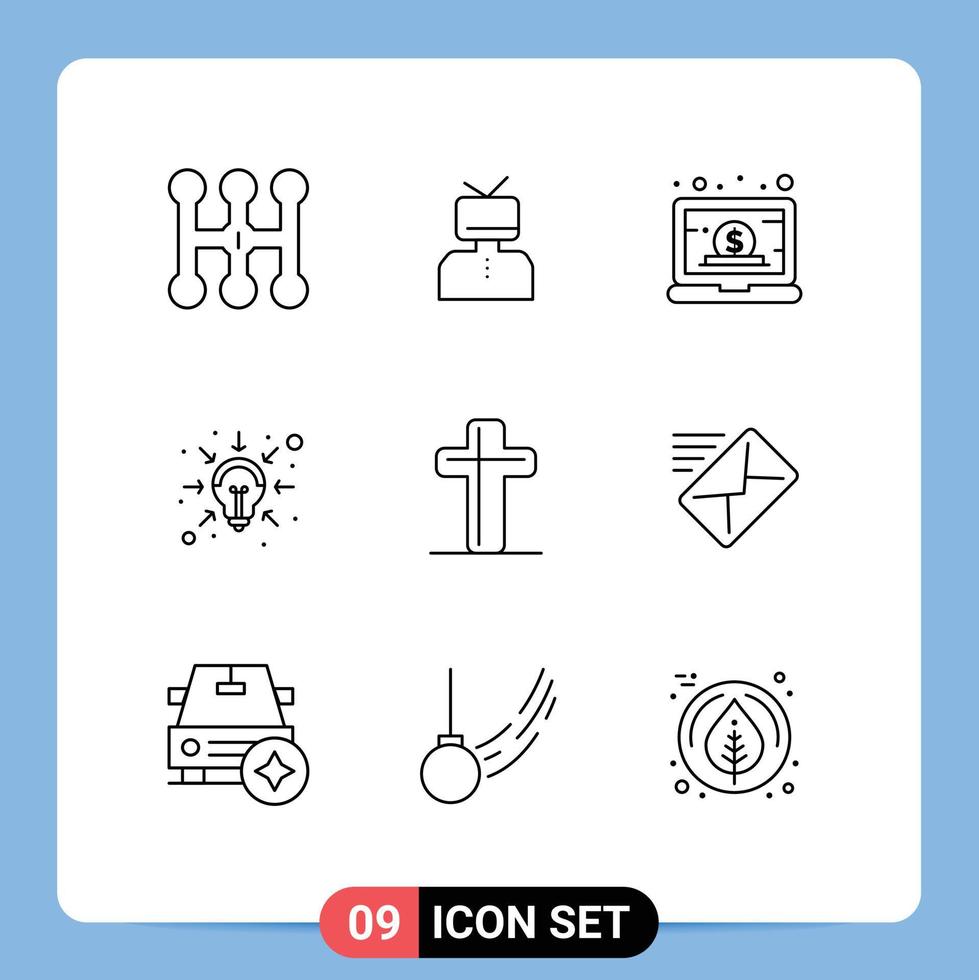 Set of 9 Vector Outlines on Grid for celebration intelligence business ideas online Editable Vector Design Elements