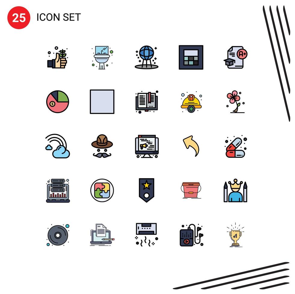 25 Filled line Flat Color concept for Websites Mobile and Apps graduation cap astronomy document calculator Editable Vector Design Elements