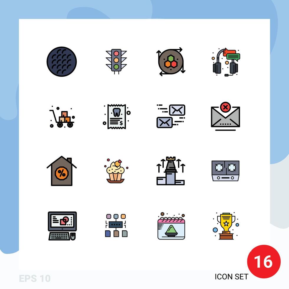 16 Flat Color Filled Line concept for Websites Mobile and Apps headset support road help modeling tool Editable Creative Vector Design Elements