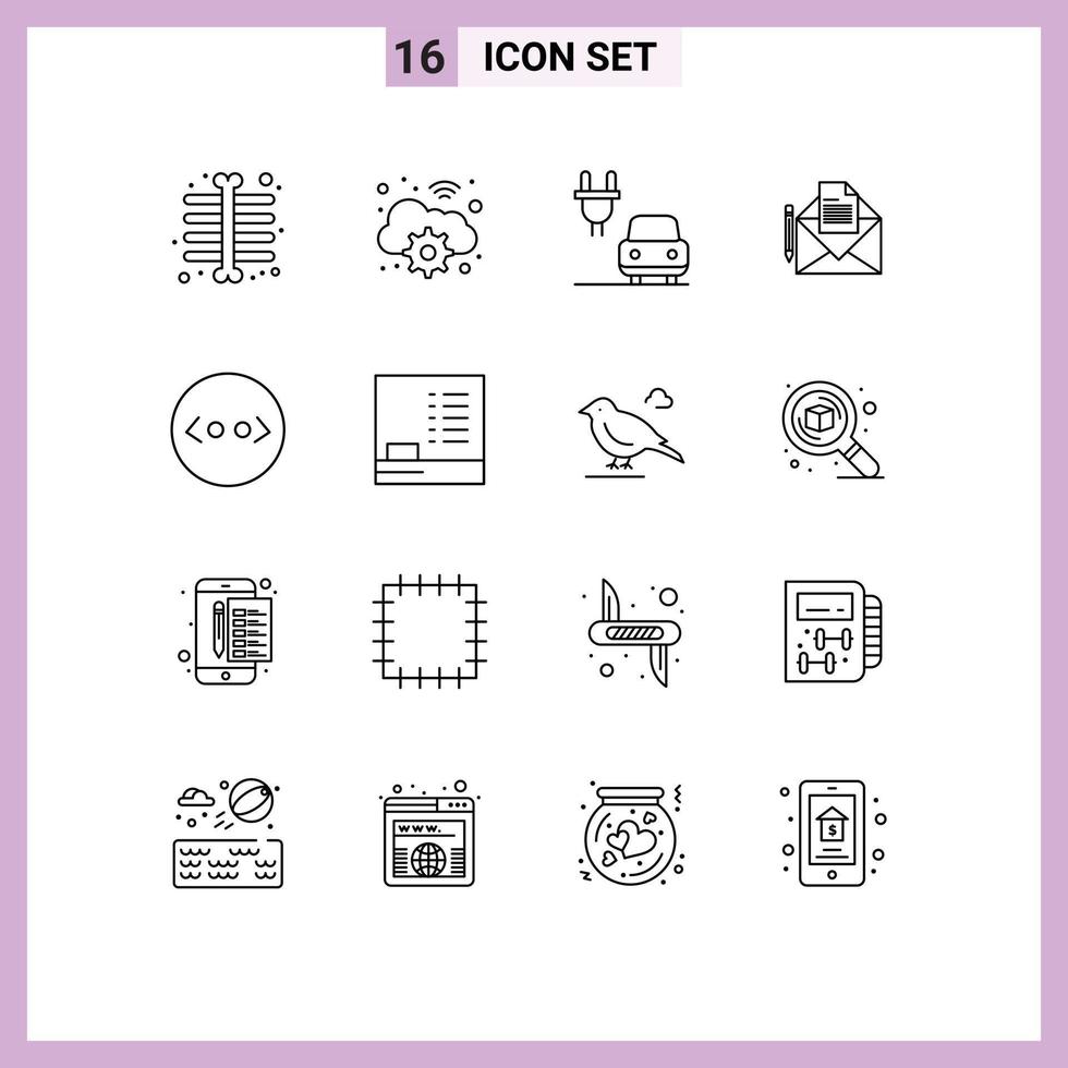 User Interface Pack of 16 Basic Outlines of blackboard code charge brackets fax Editable Vector Design Elements