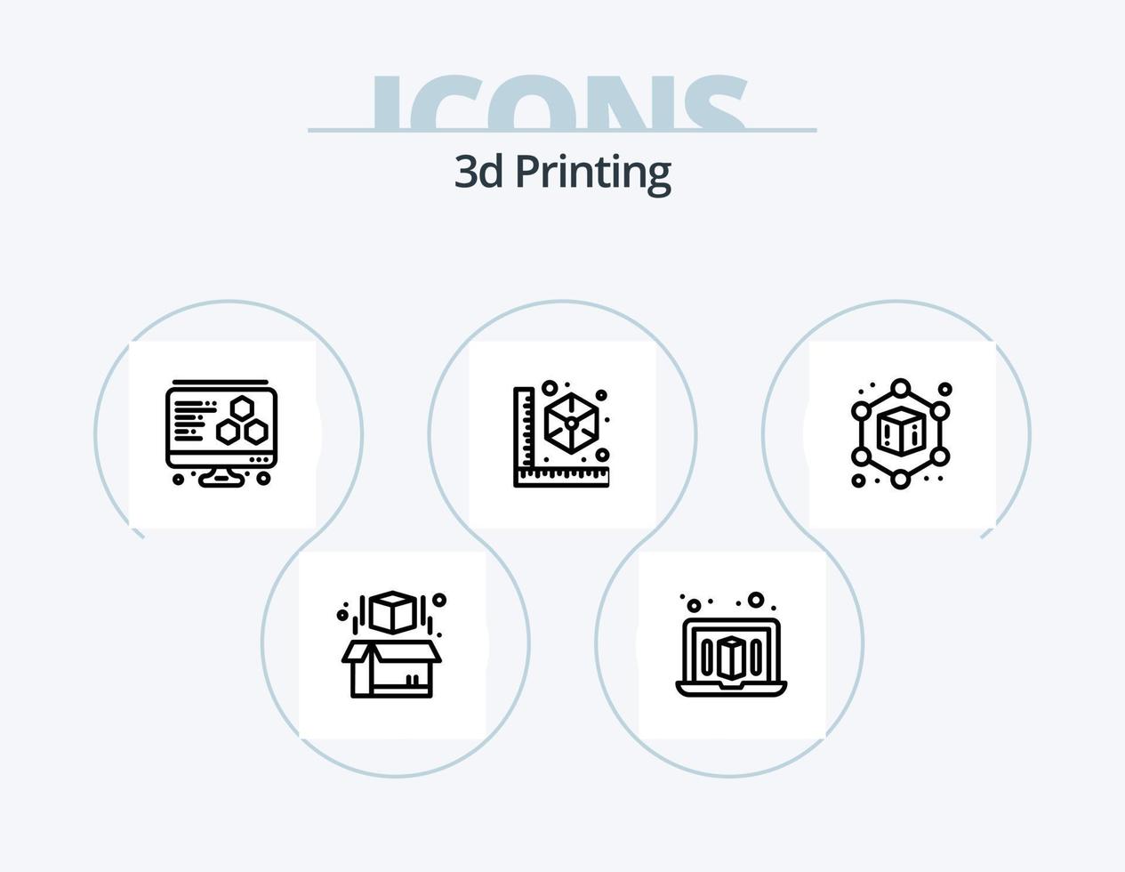 Diseño de iconos del paquete de iconos de línea de impresión 3d 5. . imprimir. computadora. el plastico. Impresión 3d vector