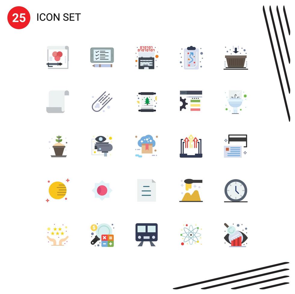 conjunto de pictogramas de 25 colores planos simples de elementos de diseño de vector editables de inteligencia de ruta de compras de estrategia de cesta