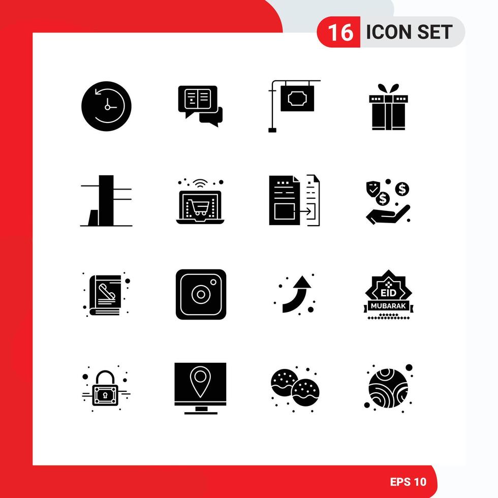 Set of 16 Modern UI Icons Symbols Signs for laptop online stand tools and utensils shopping Editable Vector Design Elements