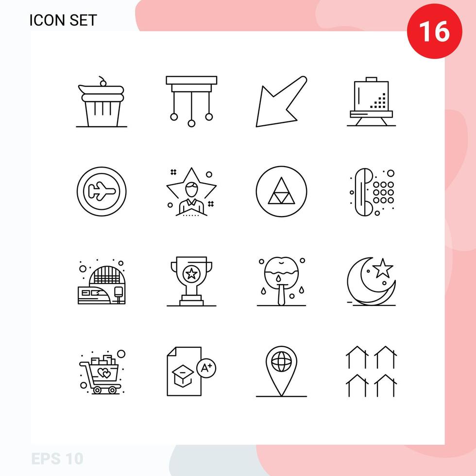 Pack of 16 Modern Outlines Signs and Symbols for Web Print Media such as holiday paint arrow development coding Editable Vector Design Elements