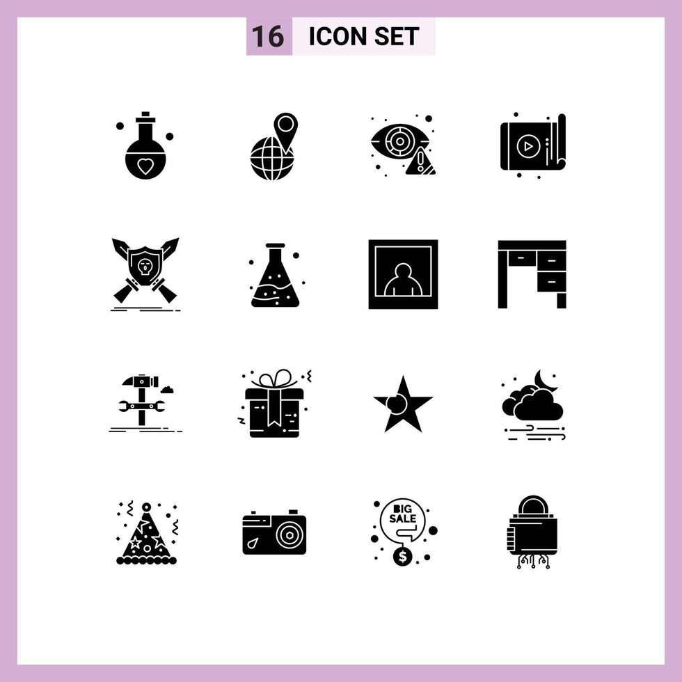 Group of 16 Solid Glyphs Signs and Symbols for device tablet world app eye Editable Vector Design Elements