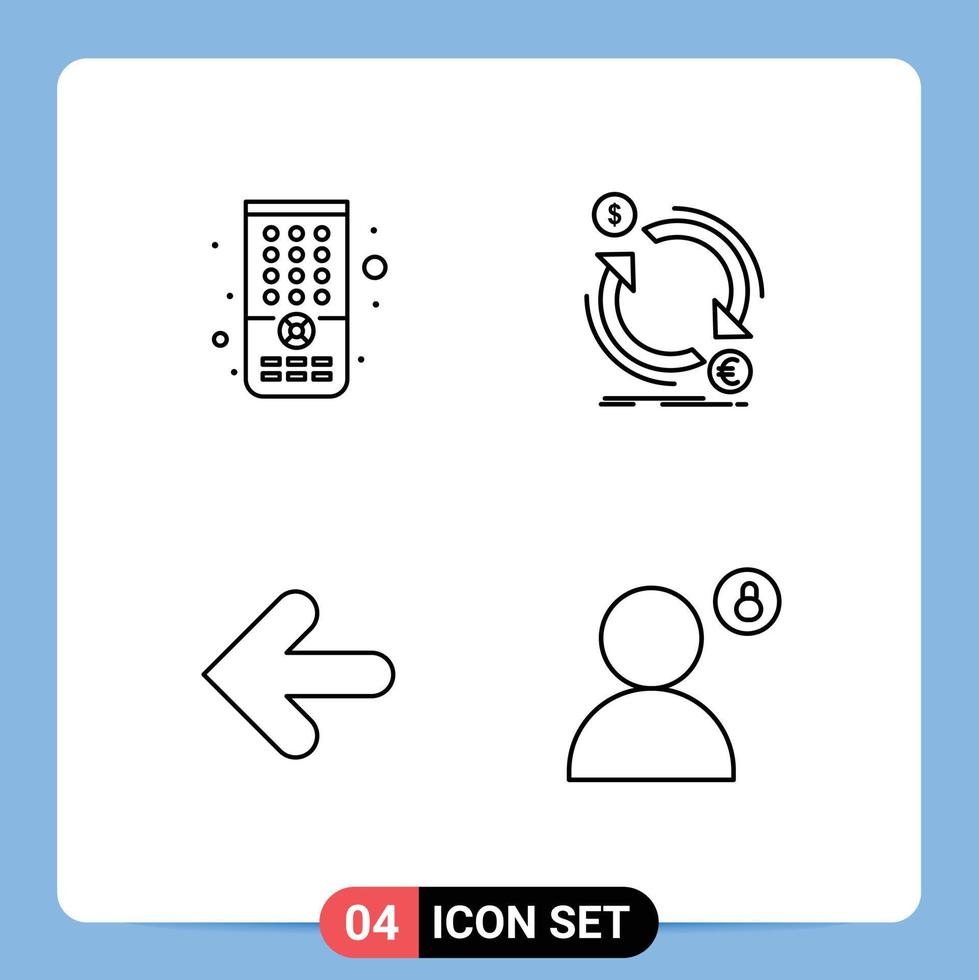 Mobile Interface Line Set of 4 Pictograms of control arrows exchange money point back Editable Vector Design Elements