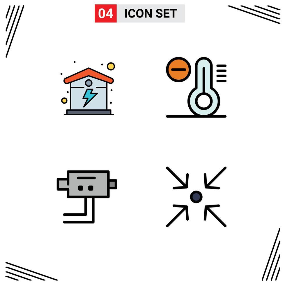 Mobile Interface Filledline Flat Color Set of 4 Pictograms of electric security energy temperature collapse Editable Vector Design Elements